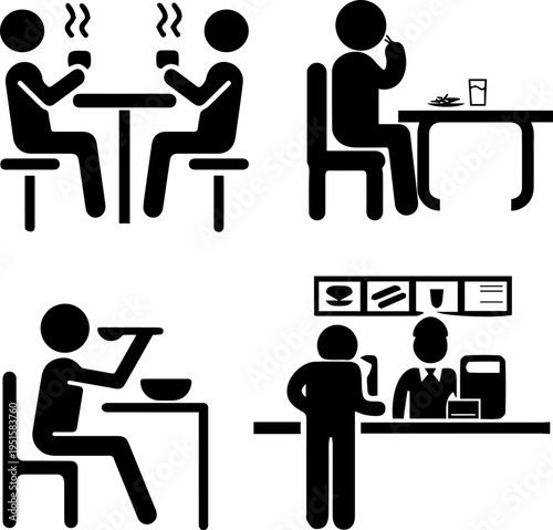Restaurant and Cafe Services Icon Set People Eating and Drinking
