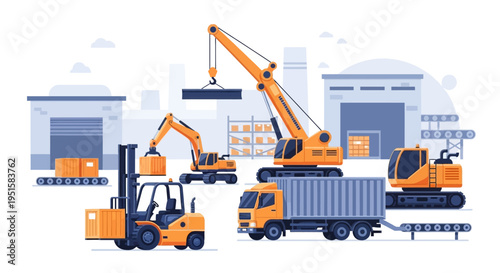 Industrial Logistics and Supply Chain with Heavy Machinery: Cargo Loading, Unloading, and Transportation
