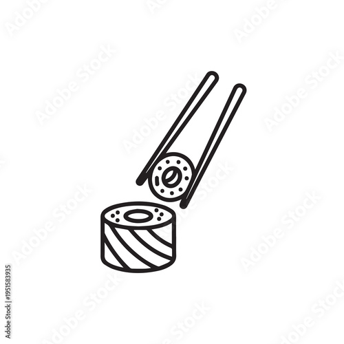 Sushi Roll Being Picked Up With Chopsticks Minimalist Line Art Illustration Asian Cuisine