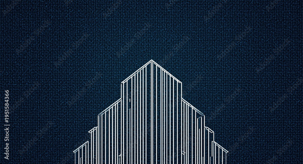 Obraz premium Geometric patterned wallpaper with white building abstraction and advanced technology concept