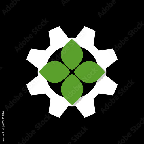 Leaf and gear icon isolated on black background
