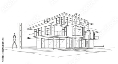 Sketch of a house architectural drawing illustration