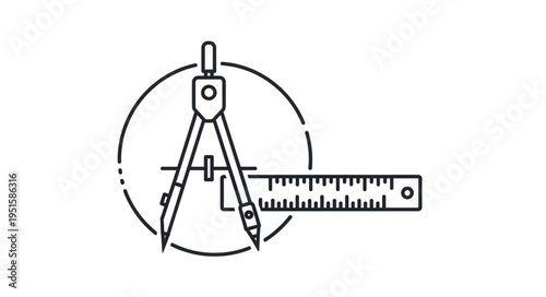 Simple vector illustration of a compass and ruler drawing tool icon for engineering and design projects