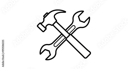 Simple illustration of a set of construction tools including a hammer, screwdriver, and nail isolated on a clean background