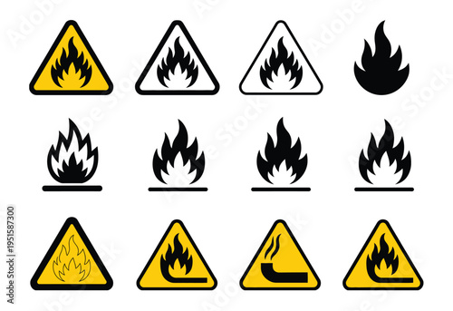 Fire Hazard Warning Icons – Caution Triangle and Danger Flames