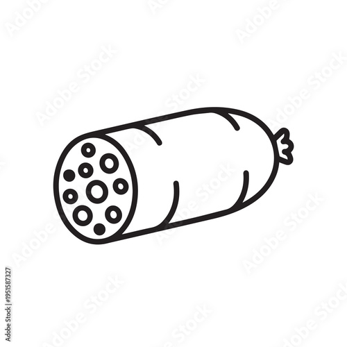 Salami Sausage Slice with Circles Food Ingredient Outline Simple Line Art