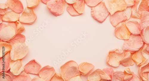 Pastel background featuring isolated dried rose petals arranged with copy space