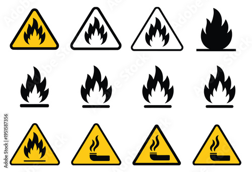 Fire Hazard Warning Icons – Hazard Pictograms Vector