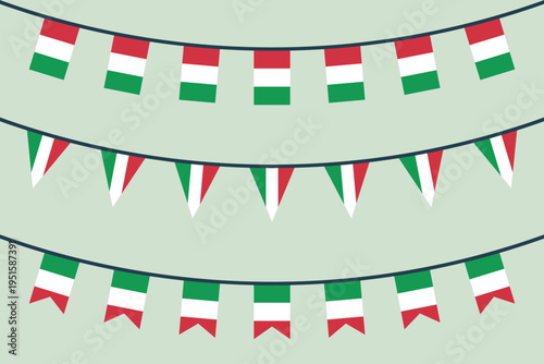 italian flag bunting symbols set, Italy national flag icons