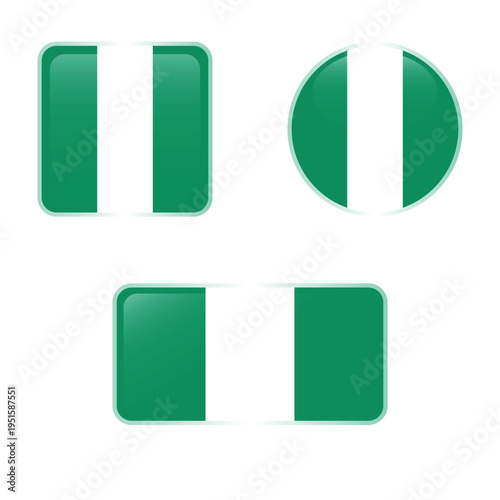 Nigeria glossy icons set, national flag of the Republic of Nigeria