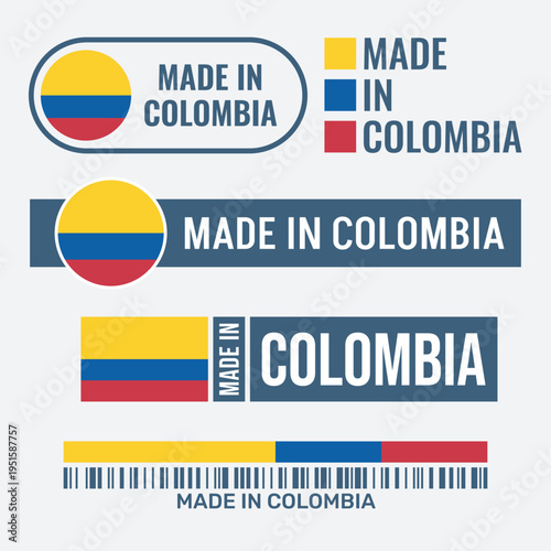 made in Colombia labels set, product stamp of Republic of Colombia