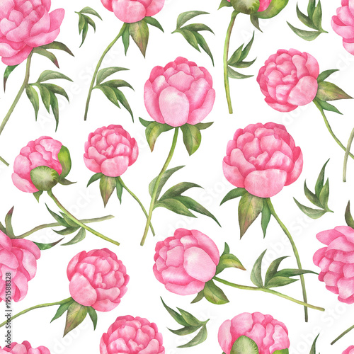 Pink peonies seamless pattern