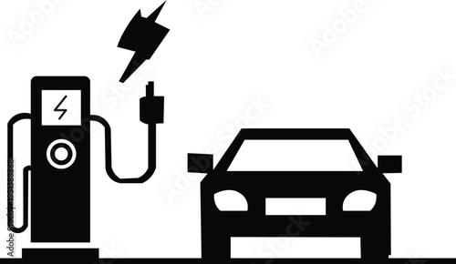 Electric vehicle charging station with a car plugged in for power