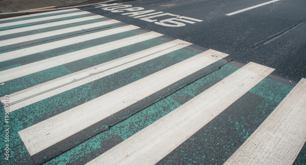 Fototapeta premium Marked outdoor pedestrian crossing with green colored lines