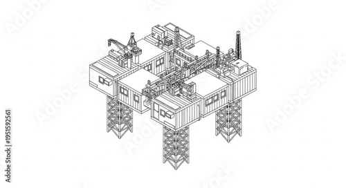 Detailed architectural blueprint of an offshore oil rig platform structure.