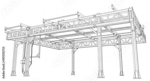 Detailed architectural illustration of a large industrial overhead crane structure.