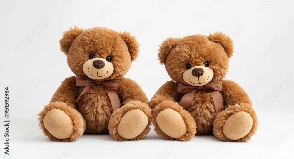 Fototapeta premium Pair of delightful brown teddy bears displayed on a fresh white background