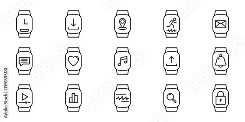 Smartwatch and wearable technology outline icons set