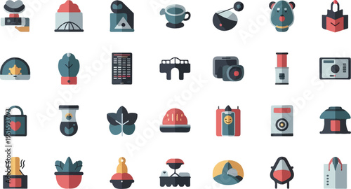 Collection of diverse flat icons representing objects and symbols