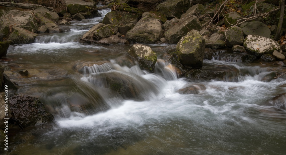 Fototapeta premium Nature long exposure shot of a flowing stream with soft water trails