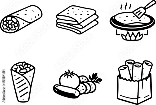 Wrap sandwich street food fast meal line icons
