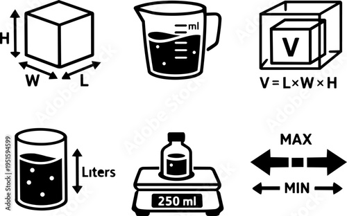 Measurement volume units calculation scale line icons
