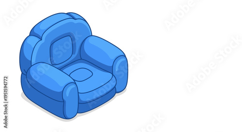 Isometric view of a plush vibrant blue armchair isolated on a white backdrop ideal for interior design product displays or conceptual compositions