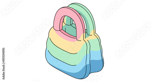 Pastel Colored Handbag Isolated on White Background Ideal for Shopping Themes and Fashion Designs Featuring Soft Colors in a Simple Artistic Style