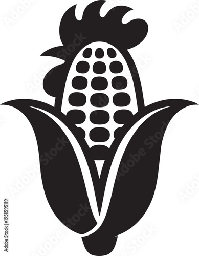 Corn cob and rooster comb mashup design representing organic farm produce and poultry agriculture in single creative silhouette