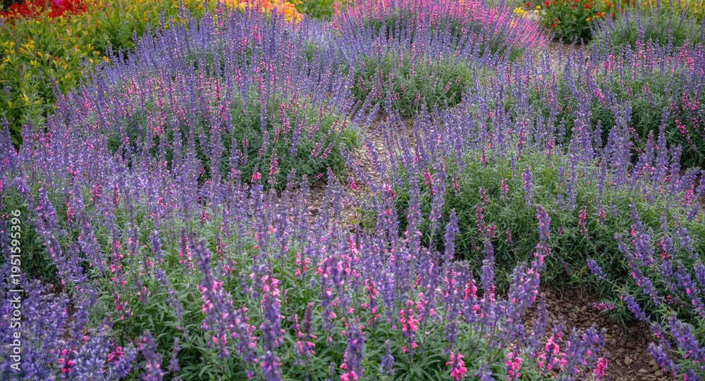 Obraz premium Floral waves of mealy sage in vibrant colors spreading across garden landscape
