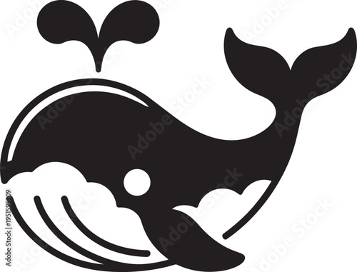 Cute whale silhouette with water spout and ocean waves showing marine life nautical theme sea creature nature conservation art