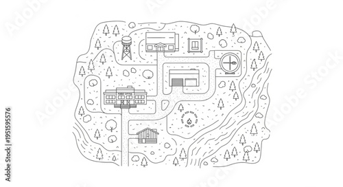 Architectural layout of a modern house with surrounding landscape and design.