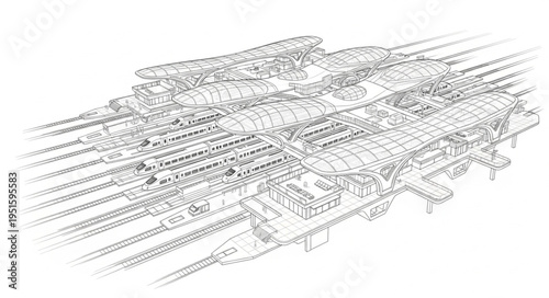Architectural blueprint of a complex urban structure with intricate details and design.