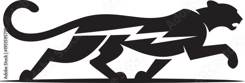 Black silhouette of cheetah running with lightning bolt energy representing speed power motion animal wildlife predator design