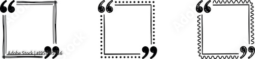 quote frame border set, vector quotation boxes with decorative corners and text layout elements isolated on transparent background