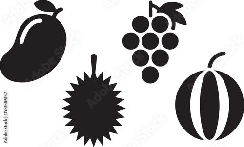 Black silhouettes of fruit pears grapes