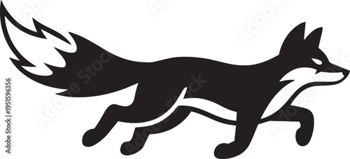 Running fox silhouette with flaming fire tail expressing speed agility wild nature predator movement mascot graphic design art