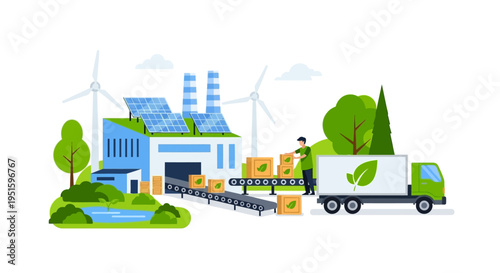 Sustainable Green Factory with Renewable Energy. Eco-Friendly Production and Logistics for Environmentally Responsible Supply Chain.