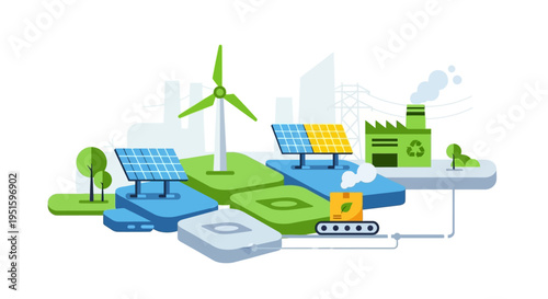 Sustainable Green Energy Ecosystem: Solar, Wind Power, and Eco-Friendly Production with Recycling & Smart Grid