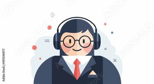 Cheerful person with headphones and suit, business icon
