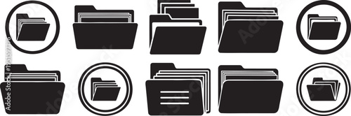 Folder and file storage icon set with document directory archive and data organization symbol vector