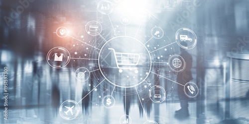 Tableau sur toile Ecommerce Digital Platform Ecosystem Integrating Retail, Logistics, Finance and