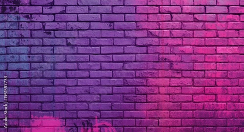 A textured brick wall covered in vibrant graffiti art blending violet, magenta, and pink shades