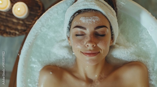 Relaxed woman enjoying spa treatment, getting a body scrub with sea salt for wellness therapy