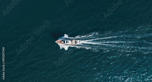 Aerial view of a motor boat...