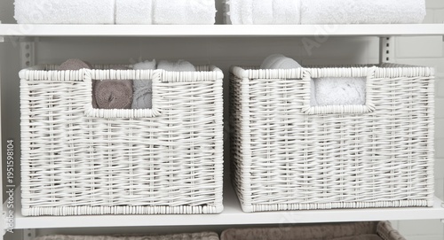Organized white wicker bask...