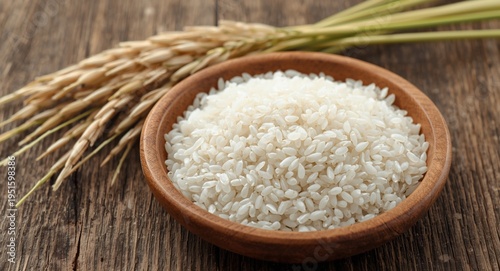 Raw rice grains on a rustic...