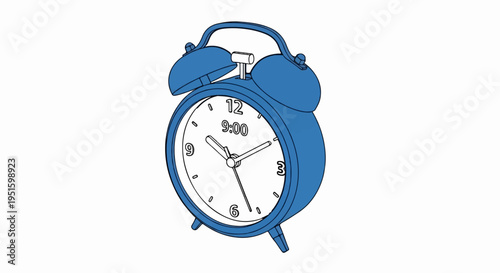 Classic blue alarm clock displaying 900 with twin bells and a stand