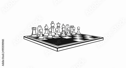 Classic chess set arranged on a checkered board, ready for play