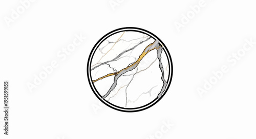 Circular logo with black border and marbled pattern inside